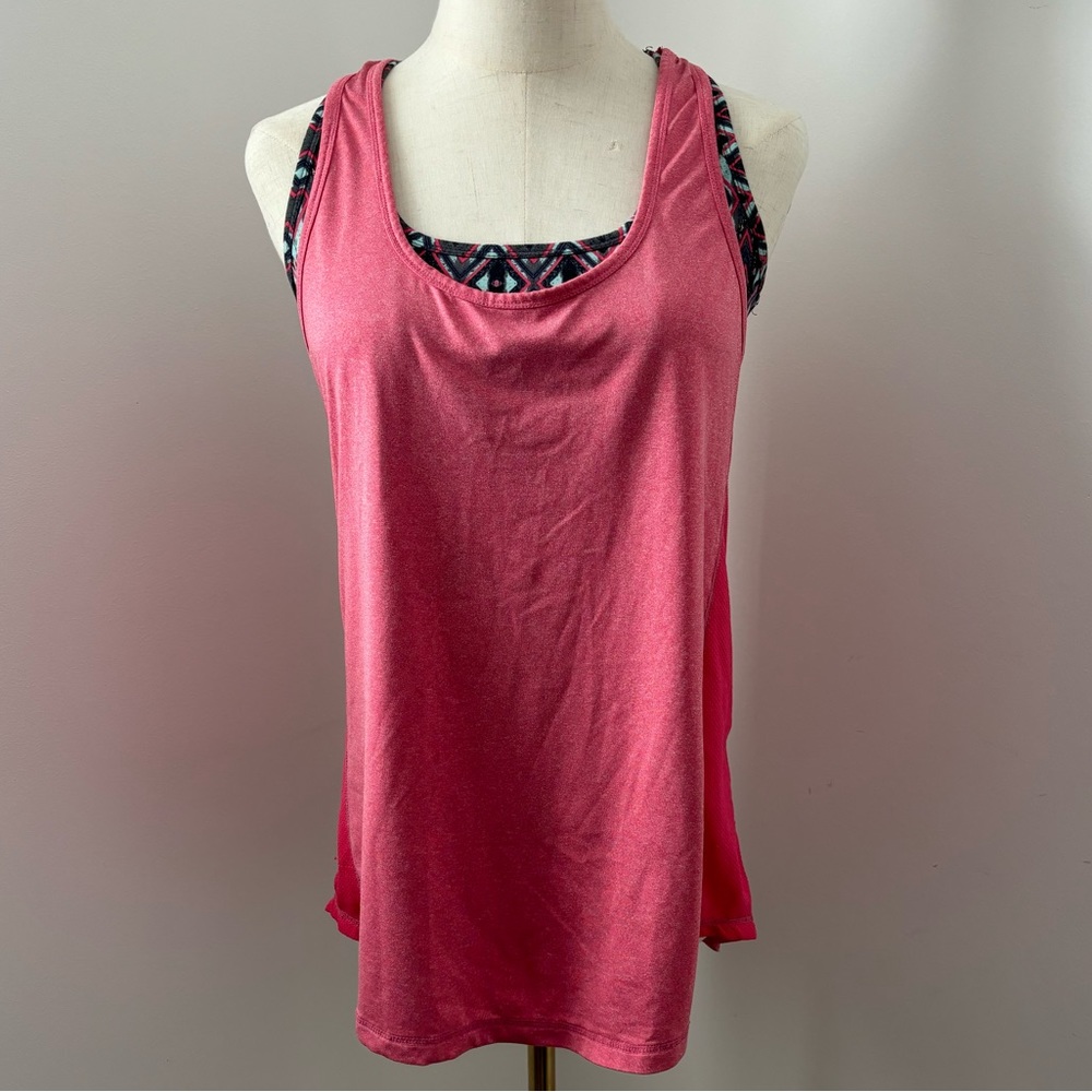 Threads 4 Thought Pink Racerback Workout Tank w/ Built in Geometric Pattern Bra